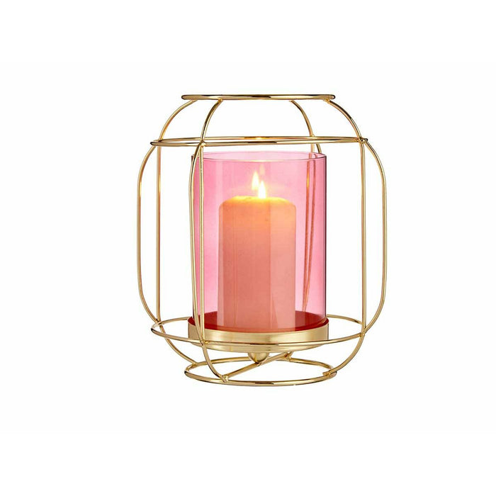 Kerzenschale Rosa Golden Lanterne Metall Glas (19 x 20 x 19 cm)