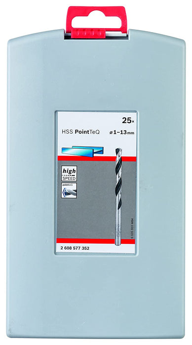 25tlg. HSS Spiralbohrer PointTeQ Set (für Metall, ProBox, Zubehör Bohrschrauber), Grau, Ø 1-13 mm