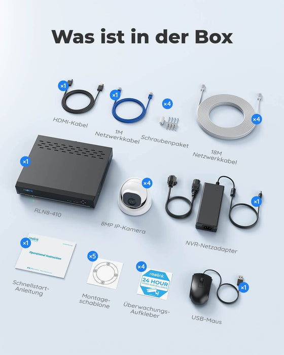  4K Überwachungskamera Aussen Set, 4X 8MP PoE IP Kamera Überwachung mit Smarter Personenerkennung und Fahrzeugerkennung, 8CH 2TB HDD NVR 