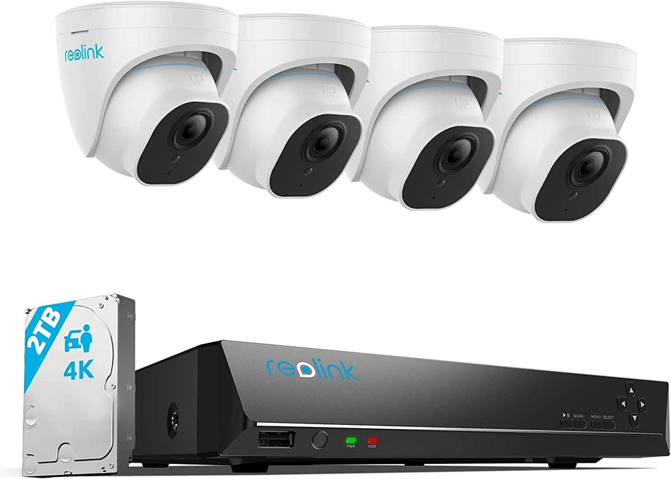  4K Überwachungskamera Aussen Set, 4X 8MP PoE IP Kamera Überwachung mit Smarter Personenerkennung und Fahrzeugerkennung, 8CH 2TB HDD NVR 
