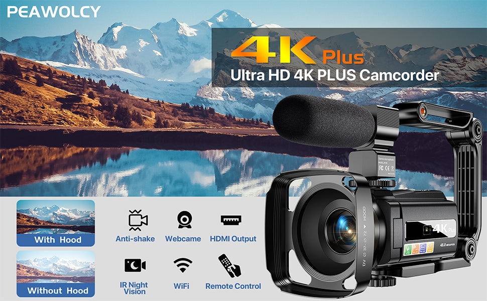 4K Videokamera Camcorder UHD 48MP WiFi IR Nachtsicht Vlogging Kamera,16X DigitalZoom 3" IPS 270°Drehbarer Touchscreen YouTube Camera