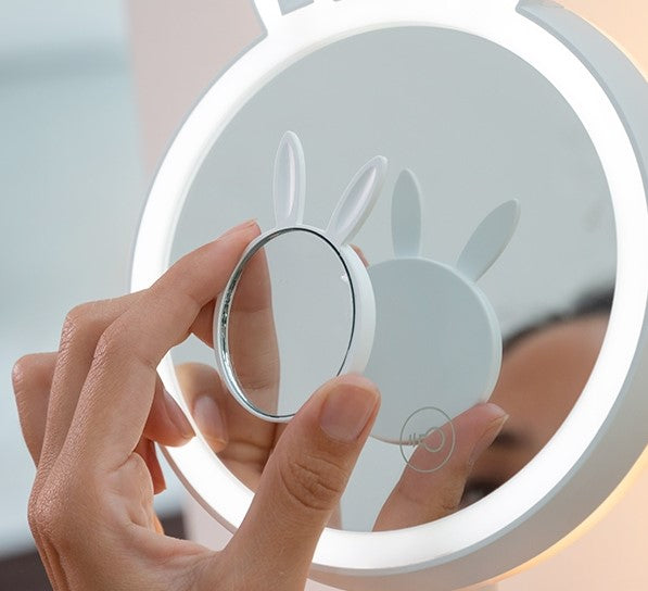 Kosmetikspiegel mit LED Beleuchtung - inkl. Magnetischer Mini-Spiegel mit 7-facher Vergrößerung- Wiederaufladbar - 2 LED (Warmweiß, Kaltweiß) - Spiegel mit Beleuchtung