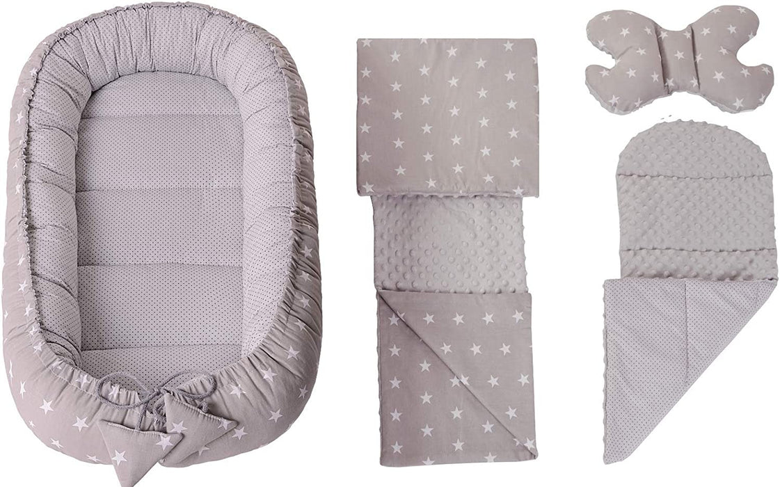 5 teilig Babynestchen Set Babynest 90x50 herausnehmbarer Einsatz Bett Kuschelnest Krabbeldecke Medi Partners für Babys Neugeborene 100% Baumwolle 