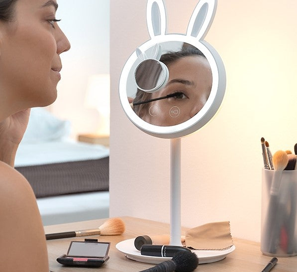 Kosmetikspiegel mit LED Beleuchtung - inkl. Magnetischer Mini-Spiegel mit 7-facher Vergrößerung- Wiederaufladbar - 2 LED (Warmweiß, Kaltweiß) - Spiegel mit Beleuchtung