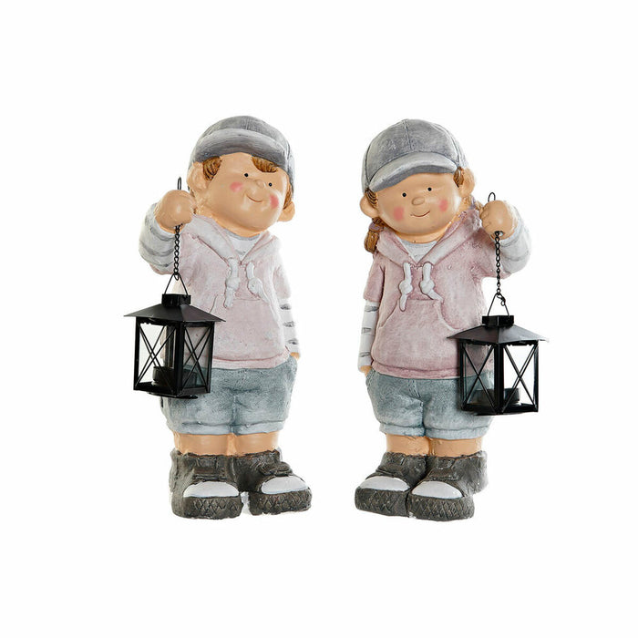 Deko-Figur DKD Home Decor Fiberglas Schwarz Grau Rosa Metall Kind (20 x 19 x 39 cm) (2 pcs)