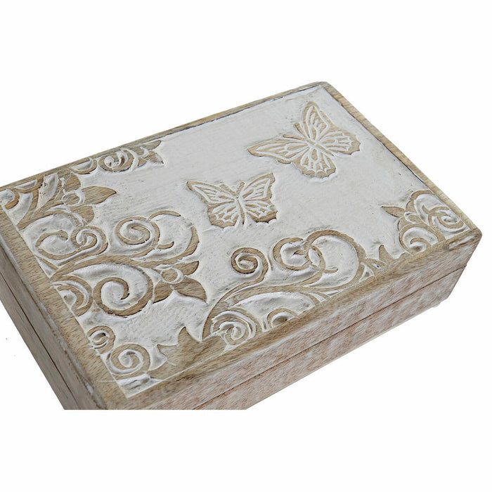 Box-Schmuckkästchen DKD Home Decor Shabby Chic Mango-Holz Schmetterling (2 pcs) (21.5 x 13.5 x 6 cm) (25.5 x 18 x 8 cm)