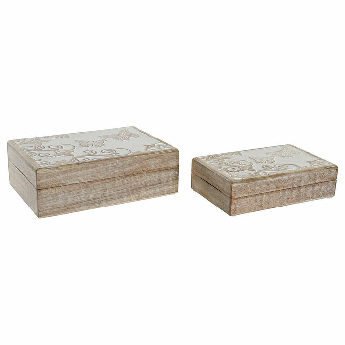 Box-Schmuckkästchen DKD Home Decor Shabby Chic Mango-Holz Schmetterling (2 pcs) (21.5 x 13.5 x 6 cm) (25.5 x 18 x 8 cm)