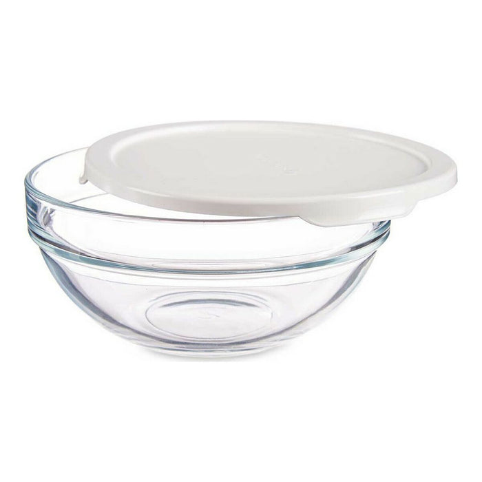 Runde Lunchbox mit Deckel Chefs Weiß Kunststoff Glas (595 ml) (14 x 6,3 x 14 cm)