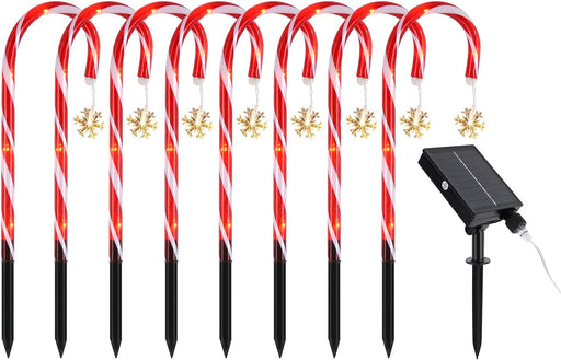 8 Stück Schneeflocken Zuckerstangen Lichterketten, Festive LED Lichterketten Weihnachtsweg Marker Weihnachtsbeleuchtung Außen Gartenstäbe Zuckerstange