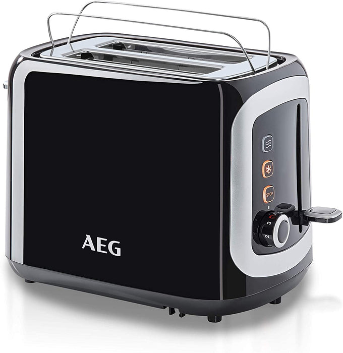 AEG Doppelschlitz-Toaster / Brötchenaufsatz / Staubschutz-Deckel / 7 Bräunungsgrad-Einstellungen / Brötchenaufback-Funktion