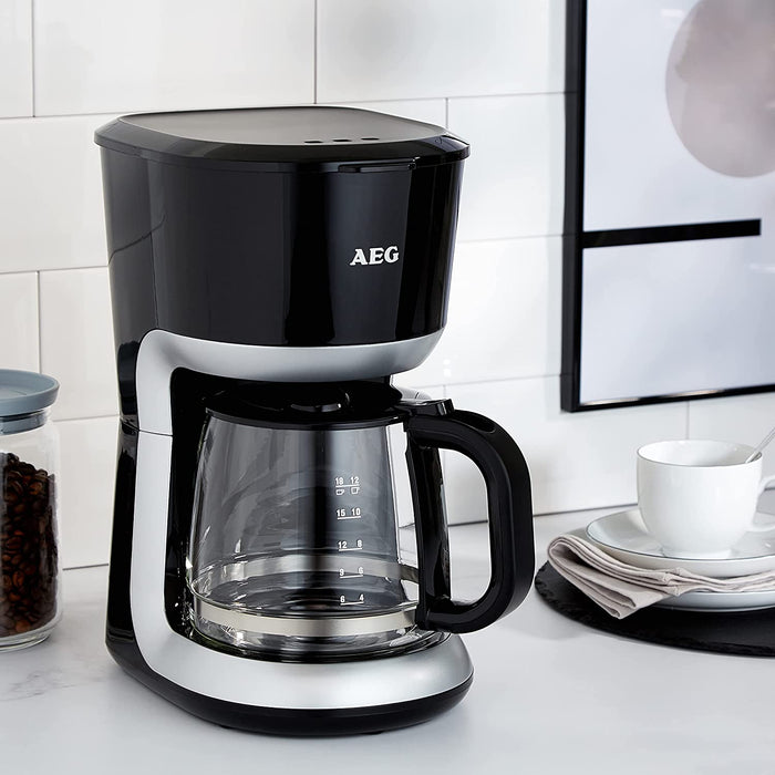 AEG Kaffeemaschine / 1,5 l / 12-18 Tassen Aroma-Glaskanne / Warmhaltefunktion / Sicherheitsabschaltung / Wasserstandsanzeige / Ein & Aus-Schalter