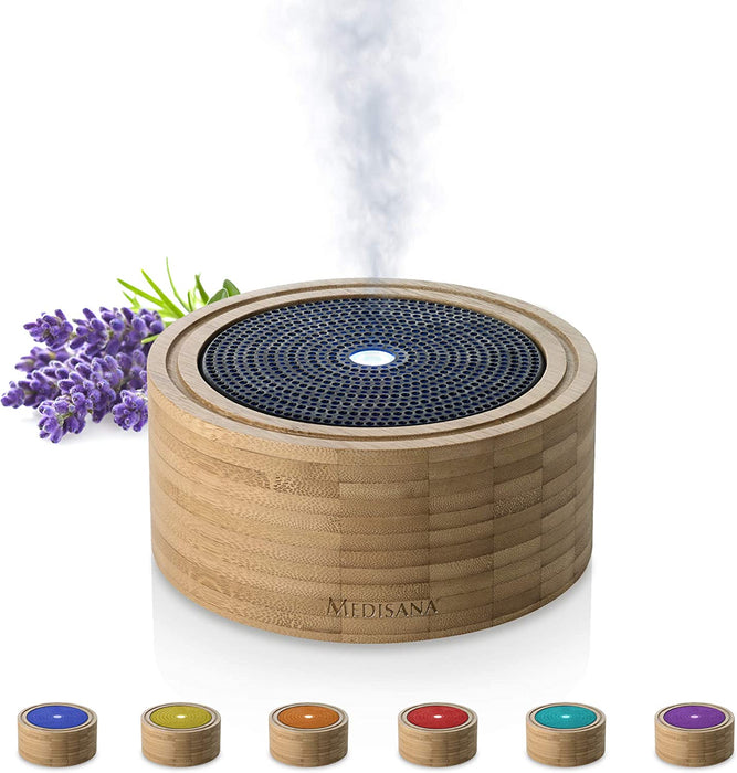 Aroma Diffuser | Bambus | Raumerfrischer | Lufterfrischer | Duftlampe mit Timer | Raumduft elektrisch kabellos | Ätherische Öle Duftöle | Wellness-Licht in 6 Farben | 100 ml