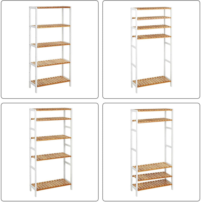 Badregal, Badezimmerregal mit 5 Ebenen, Standregal, aus Bambus, 9-stufig höhenverstellbar, multifunktional, für Wohnzimmer, Flur, Küche