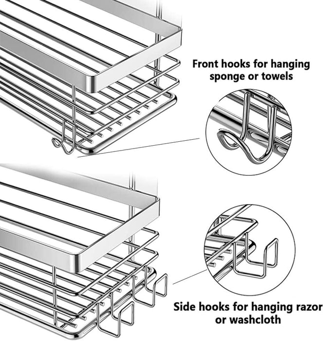 Duschablage ohne Bohren-Duschablage mit 5 Haken-duschregal Ohne Bohren SUS304 Edelstahl - 2 Stück