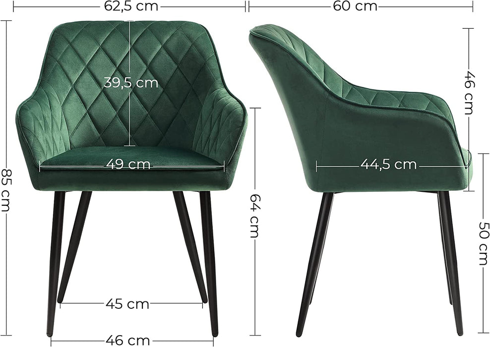 Esszimmerstuhl, Sessel, Polsterstuhl mit Armlehnen, Sitzbreite 49 cm, Metallbeine, Samtbezug, bis 110 kg belastbar, für Arbeitszimmer, Wohnzimmer