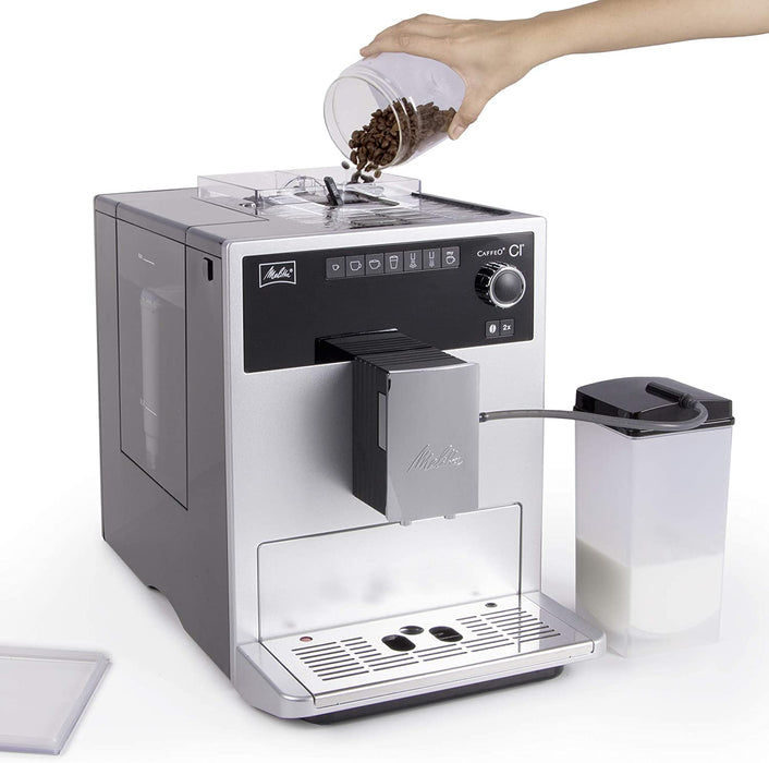 Melitta Caffeo Kaffeevollautomat | mit Milchbehälter | Zweikammern-Bohnenbehälter | One Touch Funktion | 15 Bar | Automatische Reinigungsprogramme