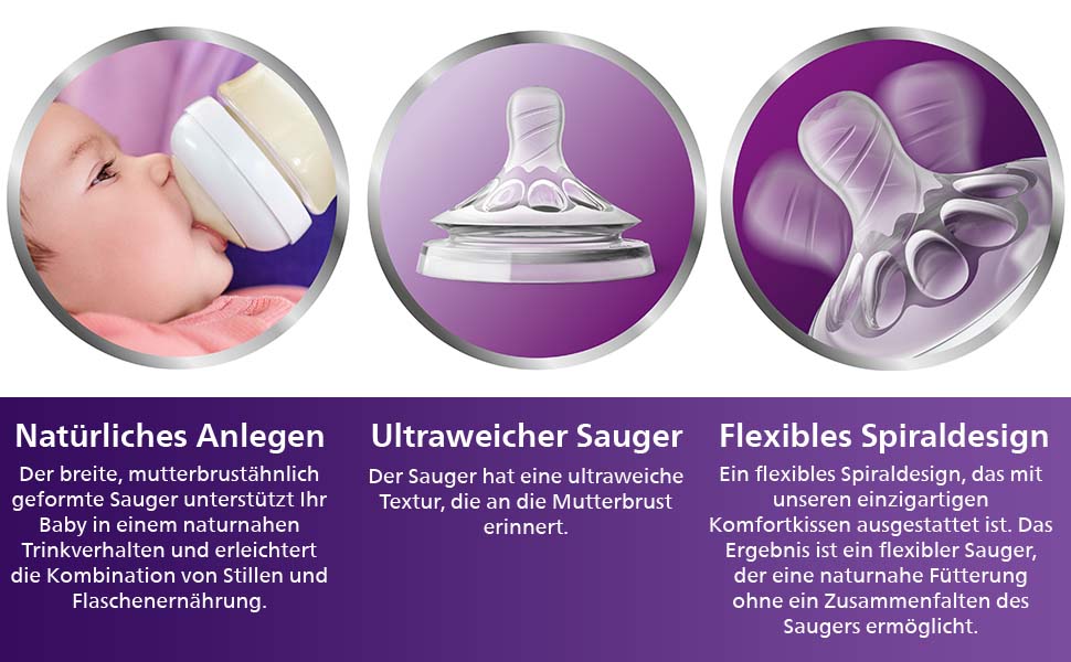 Philips Avent Natural Babyflasche mit Sauger mit langsamem Nahrungsfluss 2 Stück 