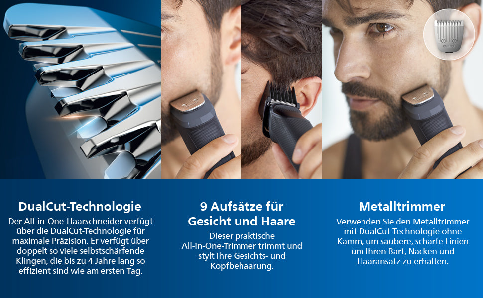 Philips Multigroom Series 5000 9-in-1, für Gesicht und Haare mit DualCut-Technologie