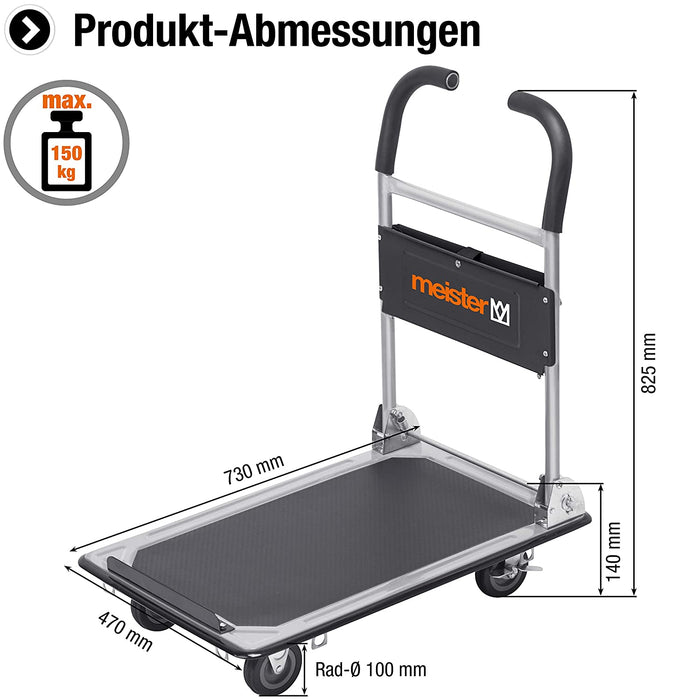 Plattformwagen "cut-off" - Klappbar - Bis 150 kg Tragkraft - Feststellbremse / Transporthilfe mit Lenkrollen / Paketwagen mit Antirutsch-Beschichtung