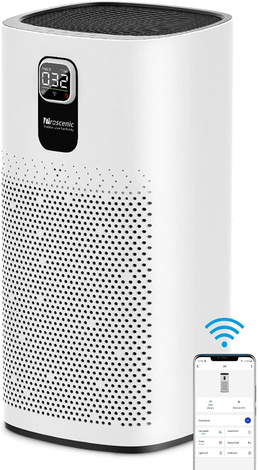 Proscenic Luftreiniger Air Purifier App Steuerung, 99,97% Filterleistung, Hepa 13 Filter, CADR 460m³/h bis zu 90m² große Wohnung, Allergiker 