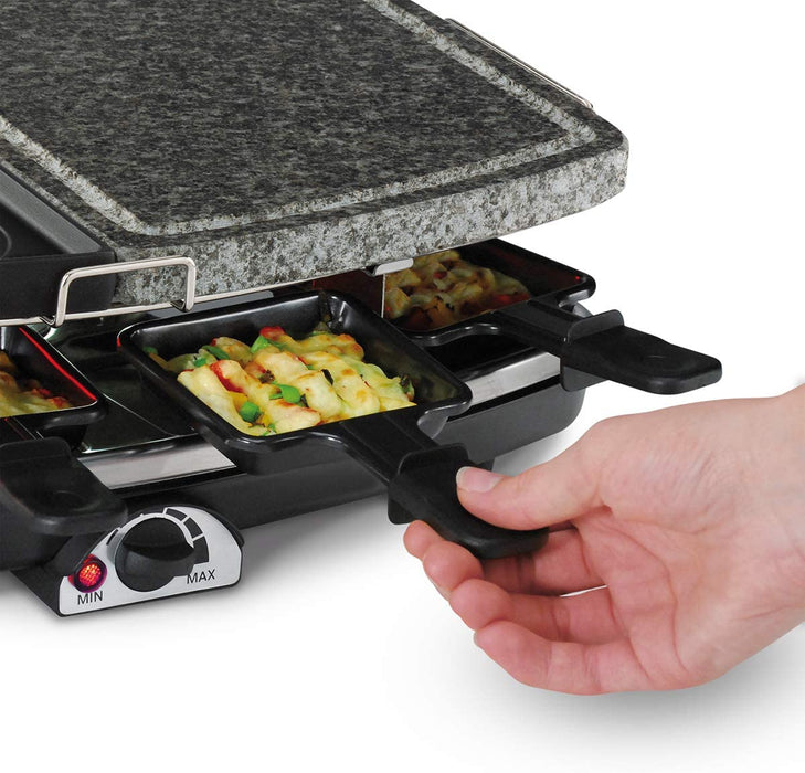 Raclette mit Naturstein / 1200 W / 8 antihaftbeschichtete Raclettepfännchen