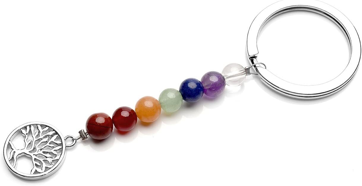 Schlüsselbund Natürlich Edelstein Lebensbaum Schlüsselanhänger 7 Chakra Anhänger Schlüsselring Keychain Schmuck