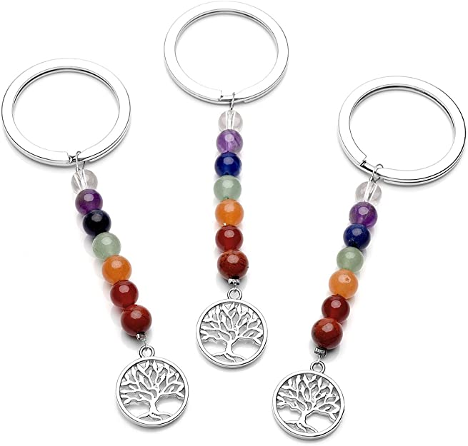 Schlüsselbund Natürlich Edelstein Lebensbaum Schlüsselanhänger 7 Chakra Anhänger Schlüsselring Keychain Schmuck