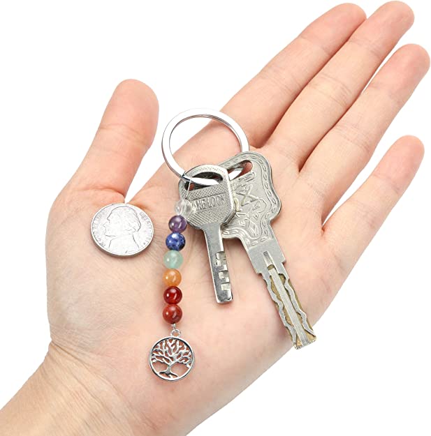 Schlüsselbund Natürlich Edelstein Lebensbaum Schlüsselanhänger 7 Chakra Anhänger Schlüsselring Keychain Schmuck