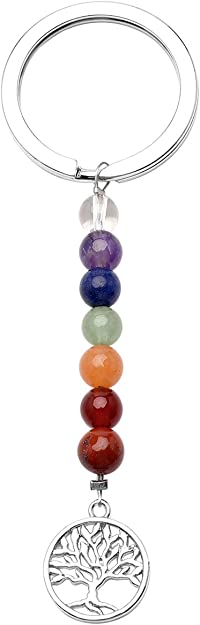 Schlüsselbund Natürlich Edelstein Lebensbaum Schlüsselanhänger 7 Chakra Anhänger Schlüsselring Keychain Schmuck