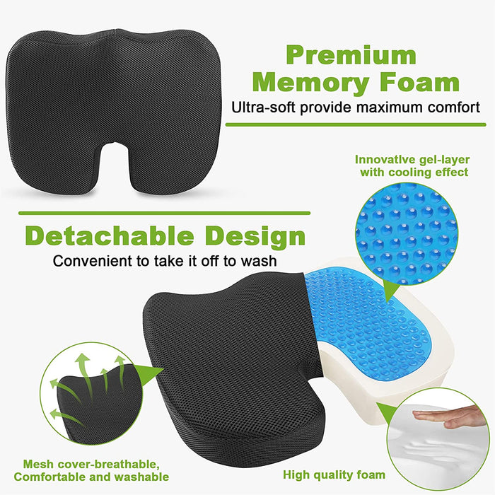 Sitzkissen mit Gel Bürostuhl: Memory Foam Stuhlkissen Sitzkissen  Orthopädisch Ergonomisches Cushion mit Gel-Schicht Stuhlkissen  Rückenschmerzen reduzieren