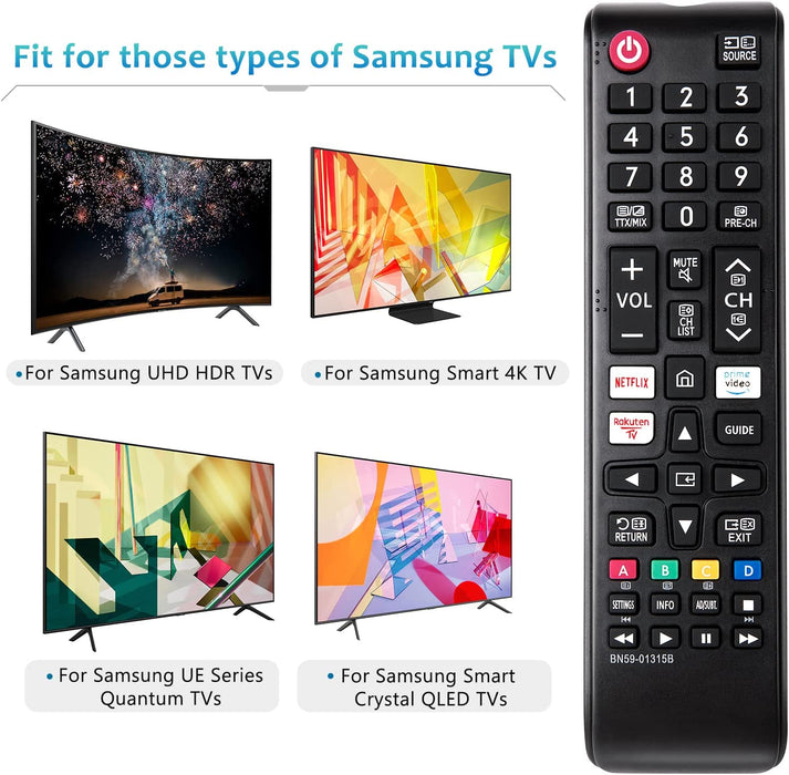 Smart Remote BN59-01315B für Samsung 4K UHD HDR Crystal QLED-Fernseher, Samsung UE-Serie Quantum TVs Ersatz durch Netflix/Rakuten/Prime Video