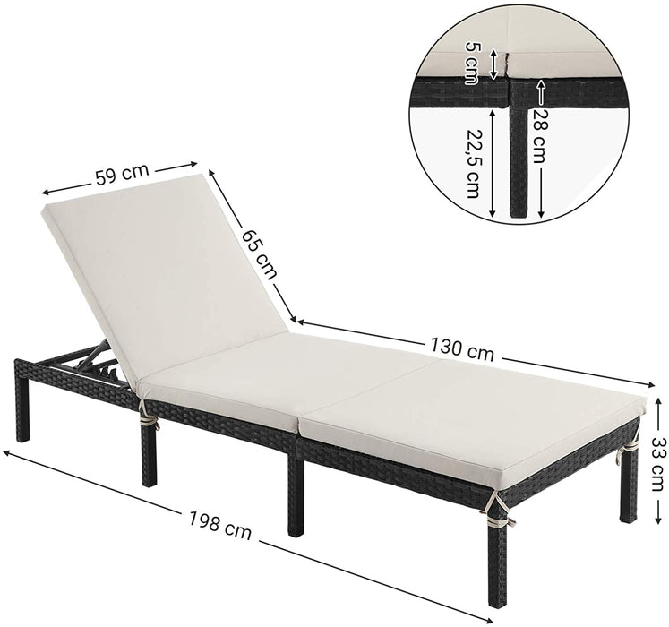 Sonnenliege, Liegestuhl, Gartenliege, mit 5 cm Dicker Auflage, Polyrattan, Rückenlehne verstellbar, 59 x 198 x 28 cm, bis 150 kg belastbar, Garten