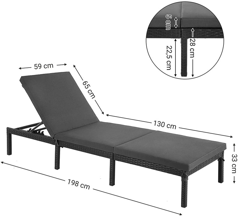 Sonnenliege, Liegestuhl, Gartenliege, mit 5 cm Dicker Auflage, Polyrattan, Rückenlehne verstellbar, 59 x 198 x 28 cm, bis 150 kg belastbar, Garten