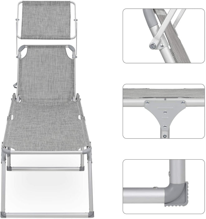 Sonnenliege, Liegestuhl, Gartenliege, extra groß, 65 x 200 x 48 cm, bis 150 kg belastbar, mit Sonnendach, Rückenlehne verstellbar, klappbar, Garten