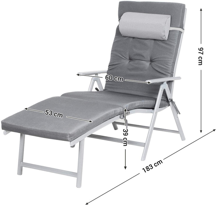 Sonnenliege, klappbar, Liegestuhl mit 6 cm Dicker Matratze, abnehmbares Kopfkissen, aus rostfreiem Aluminium, atmungsaktiv, komfortabel, verstellbar