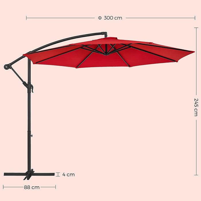 Sonnenschirm, Ampelschirm Ø 300 cm, mit Kurbel zum Öffnen und Schließen, Sonnenschutz, Gartenschirm, UV-Schutz bis UPF 50+, für Garten, Terrasse, rot