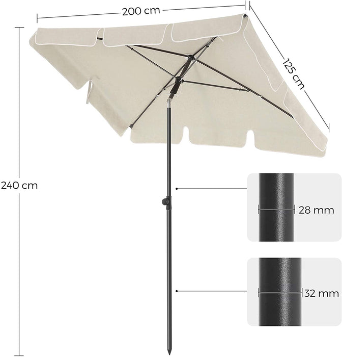 Sonnenschirm für Balkon, rechteckiger Gartenschirm, 200 x 125 cm, UV-Schutz bis UPF 50+, knickbar, Schirmtuch mit PA-Beschichtung, für Garten