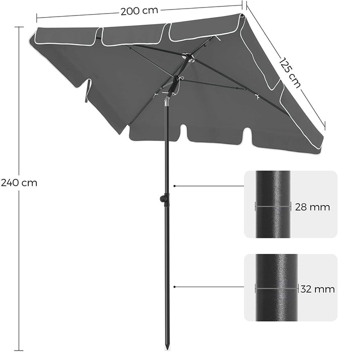 Sonnenschirm für Balkon, rechteckiger Gartenschirm, 200 x 125 cm, UV-Schutz bis UPF 50+, knickbar, Schirmtuch mit PA-Beschichtung, für Garten