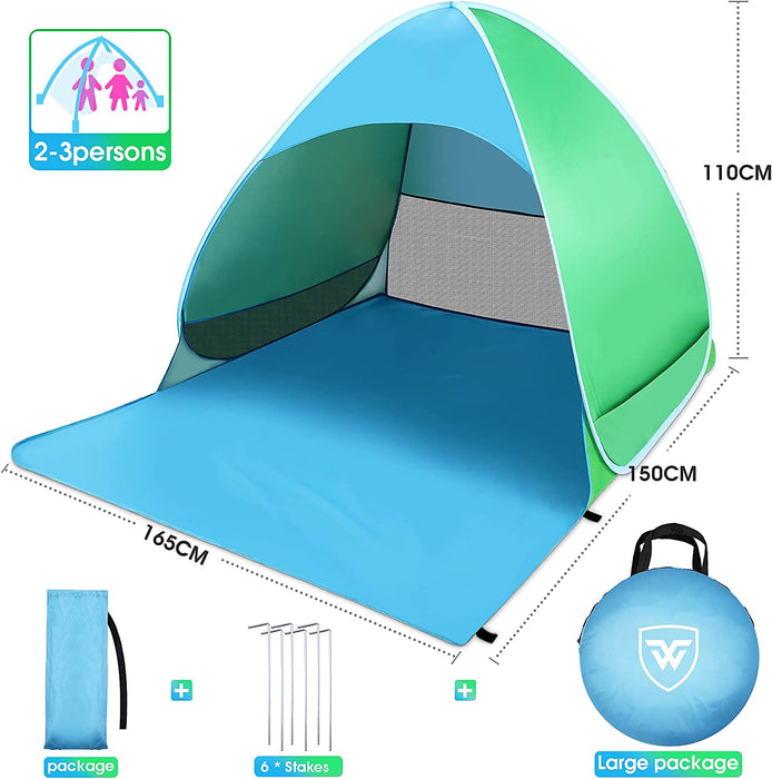 Strandmuschel UV-Schutz 50+ | 2-3 Personen Strandzelt | Pop-up Wasserdicht tragbar Wurfzelt | Beach Zelt für Familie Camping Garten Strand