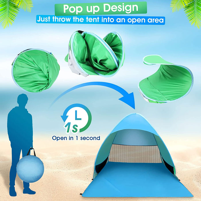 Strandmuschel UV-Schutz 50+ | 2-3 Personen Strandzelt | Pop-up Wasserdicht tragbar Wurfzelt | Beach Zelt für Familie Camping Garten Strand