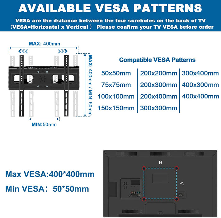 TV Wandhalterung Schwenkbar Neigbar TV Halterung für 20-60 Zoll Flach & Curved LED LCD OLED Max VESA 400x400 mm bis zu 54KG