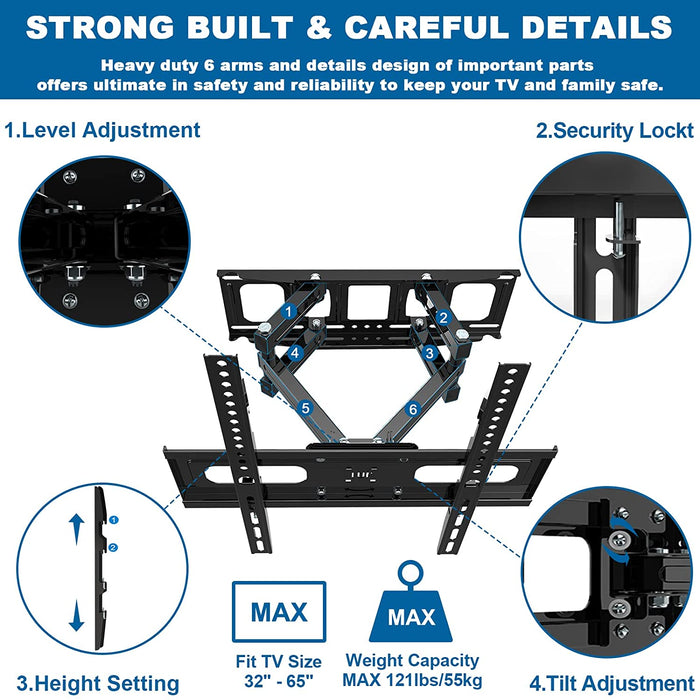 TV Wandhalterung Schwenkbar Neigbar TV Halterung für 20-60 Zoll Flach & Curved LED LCD OLED Max VESA 400x400 mm bis zu 54KG