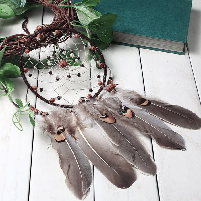 Traumfänger Handgefertigt Traditionelles Dreamcatcher Indischen Gute Träume Wand Zimmer Auto Deko Ornament Geschenk Braun