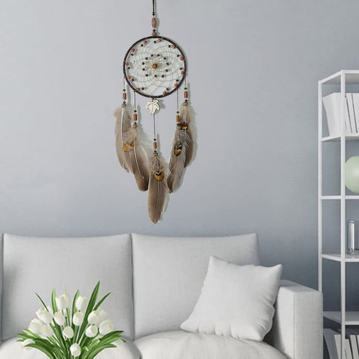 Traumfänger Handgefertigt Traditionelles Dreamcatcher Indischen Gute Träume Wand Zimmer Auto Deko Ornament Geschenk Braun