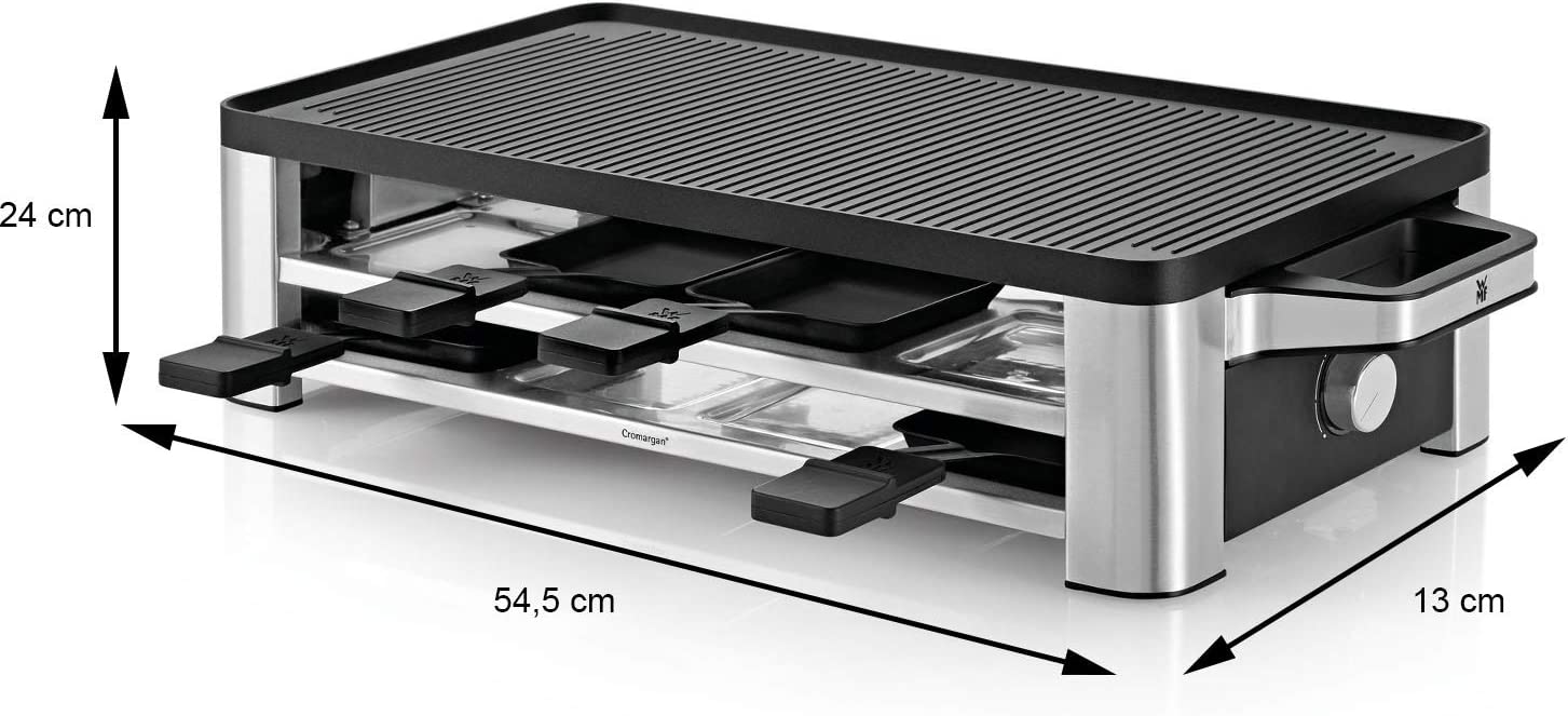 WMF Raclette Grill mit Pfännchen und Schiebern, Raclette 8 Personen, 15 W, edelstahl matt