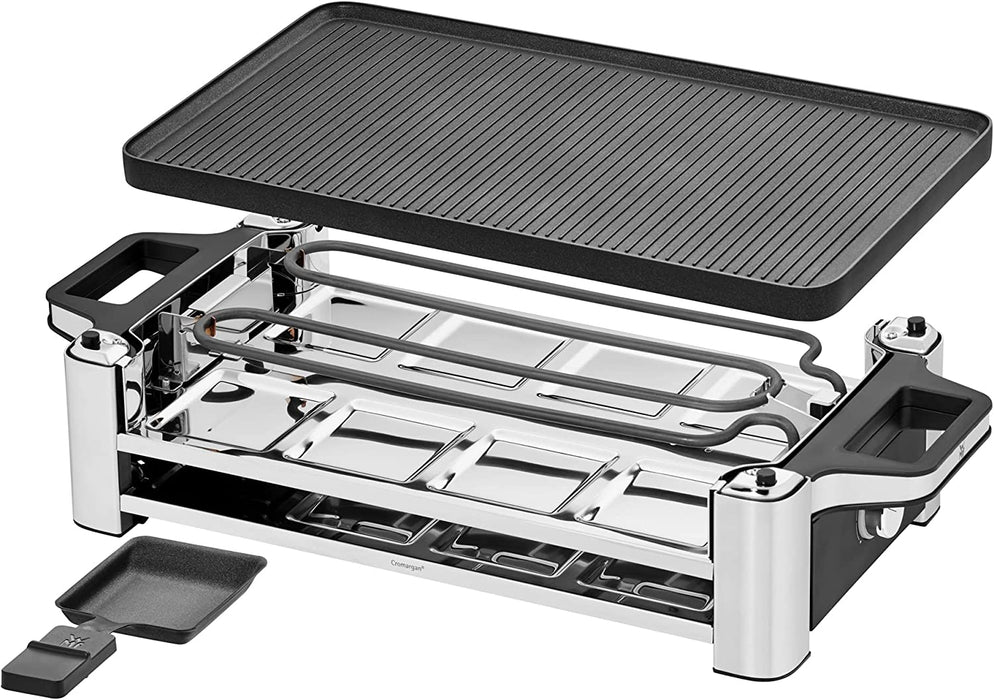 WMF Raclette Grill mit Pfännchen und Schiebern, Raclette 8 Personen, 15 W, edelstahl matt