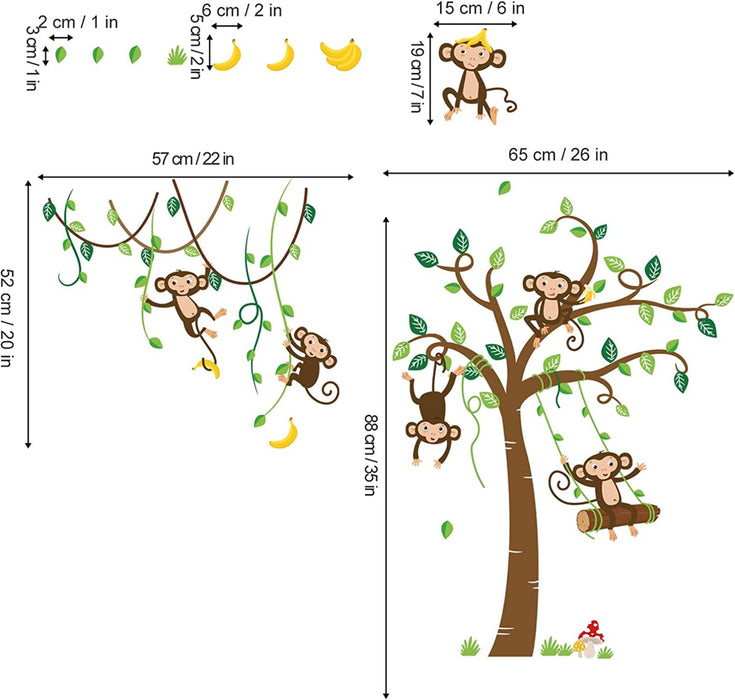 Wandtattoo Affen Dschungel Wandaufkleber Tiere Baum Wandsticker Kinderzimmer Babyzimmer Spielzimmer Wanddeko