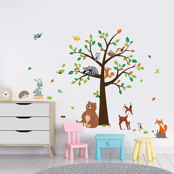 Wandtattoo Baum Waldtiere Wandaufkleber Bär Hirsch Fuchs Wandsticker Kinderzimmer Babyzimmer Schlafzimmer Wanddeko