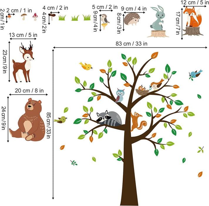 Wandtattoo Baum Waldtiere Wandaufkleber Bär Hirsch Fuchs Wandsticker Kinderzimmer Babyzimmer Schlafzimmer Wanddeko