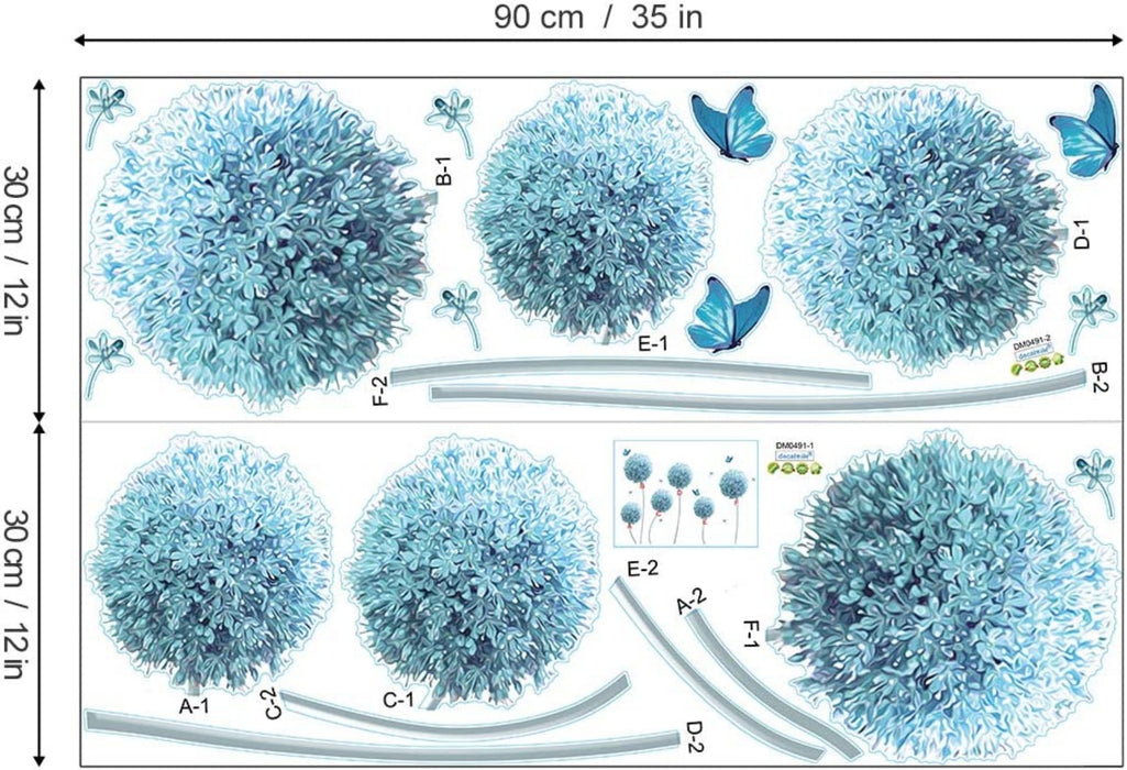 Wandtattoo Blau Allium Blumen Wandsticker Schmetterling Wandaufkleber Groß Wohnzimmer Schlafzimmer Wohnheim Wanddeko